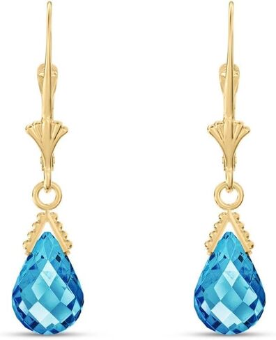Galaxy Gold GG Genuine 14k Solid Gold Leverback Earrings with 4.5 Carat (CTW) Briolette Blue Topaz in Saudi Arabia