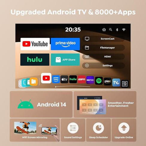 [Built-in Apps & Auto Focus/Keystone] Smart Projector with WiFi 6 and Bluetooth 5.2, 700ANSI Native 1080P 4K Projector, 50% Zoom Home Movie Projector, TOPTRO Outdoor Projector for iOS/Android/TV Stick in Saudi Arabia