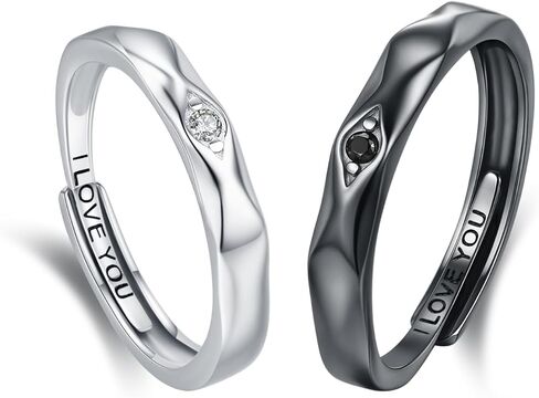 Sun and Moon Couple Rings 2pc 925 Sterling Sliver Engagement Couple Rings Adjustable Couple Matching Rings Engagement Wedding Band Set for Couples Him and Her Blake and White Promise Couple Ring in Kuwait