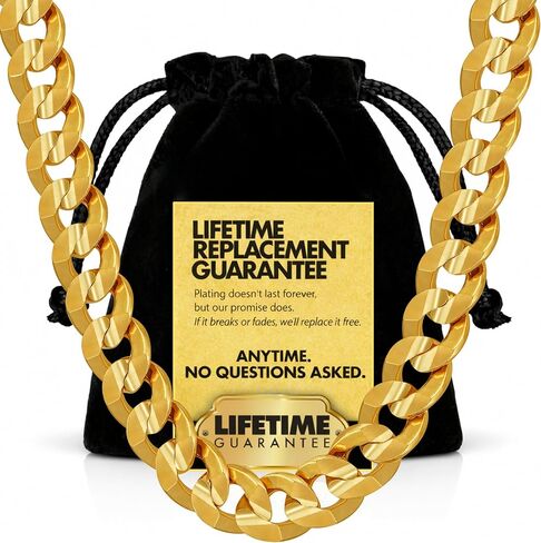قلادة سلسلة ربط كوبية مطلية بالذهب عيار 24 قيراط للرجال والنساء (6 مم و9.5 مم) من LIFETIME JEWELRY in Saudi Arabia
