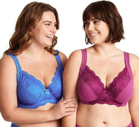 Curve Muse Women's Plus Size Unlined Underwire Lace Bra with Cushion Straps-2PK in Saudi Arabia