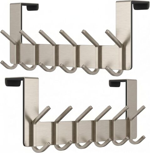 SAYONEYES Over The Door Hooks for Hanging - Heavy Duty SUS304 Stainless Steel 6 Double Hooks Behind The Door Coat Hanger - Over The Door Towel Rack for Bathroom, Bedroom, Closet (Black) in Saudi Arabia