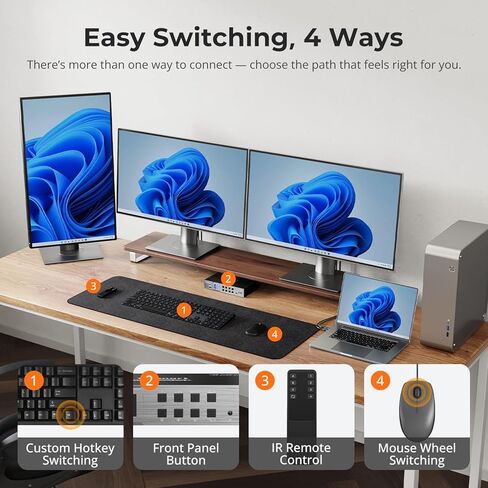 Tesmart HDMI KVM Switch 3 مراقبين 2 أجهزة الكمبيوتر 4K@60Hz ، USB 3.0 KVM Switch Triple Monitor 2 Ports HDMI ، Edid Edid ، 1G Ethernet ، Hotkey Switch ، Audio و Microphone للألعاب والمكتب المنزلي in Kuwait