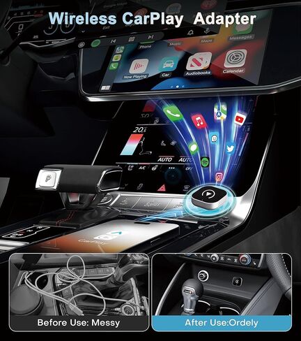 CarPlay Wireless Adapter, Compatible with CarPlay+Android Auto, Mini Stable Wireless CarPlay Adapter, Compatible with Apple iOS 10+ and Vehicles Produced After 2016 with Wired CarPlay. in Saudi Arabia