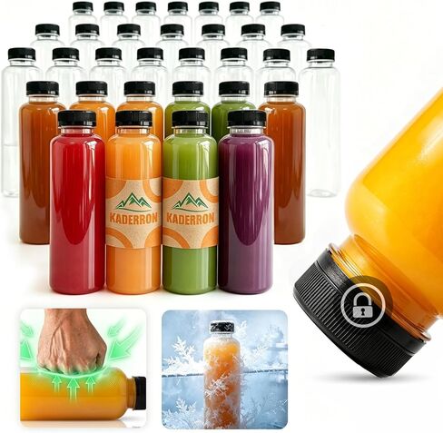 40 قطعة من زجاجات العصير البلاستيكية سعة 12oz مع أغطية من Kaderron، زجاجات بلاستيكية فارغة للاستعمال مرة واحدة من PET مع أغطية سوداء واضحة للعصائر والشرب والمشروبات الأخرى in Kuwait