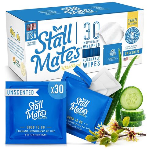 Stall Mates Wipes Witch Hazel: مناديل قابلة للتنظيف | ملفوفة بشكل فردي | مناسب للسفر | بندق الساحرة المهدئ | غير معطر بالخيار والصبار والبابونج | (30 أغنية فردية) in Saudi Arabia