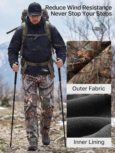 FREE SOLDIER Men's Fleece Lined Outdoor Cargo Hiking Pants Water Repellent Softshell Snow Ski Pants with Zipper Pockets in Kuwait