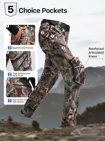 FREE SOLDIER Men's Fleece Lined Outdoor Cargo Hiking Pants Water Repellent Softshell Snow Ski Pants with Zipper Pockets in Kuwait