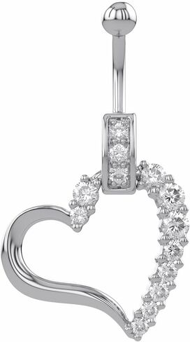 AFFY Round Shape White Cubic Zirconia Heart Charm Belly Ring in 14k Gold Over Sterling Silver in Saudi Arabia