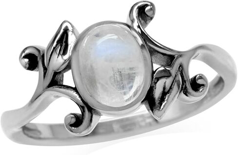 Silvershake 8X6mm حقيقية البيضاوي كابوشون حجر 925 فضة ليف خمر مستوحاة خاتم للنساء أو المراهقين in Saudi Arabia