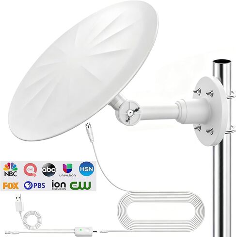 هوائي التلفزيون في الهواء الطلق للتلفزيون الذكي ، إشارة هوائي عالي الدقة 720 ° OMNI ، مع كابل HDTV 35 قدم ، معزز الإشارة الفائقة ، للعلية/التخييم/RV/قارب ، 2025 أحدث (أبيض ، كبير) in Kuwait