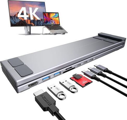 حامل محطة إرساء للكمبيوتر المحمول USB C، حامل كمبيوتر لوحي USB C، محور USB C 7 في 1 مع HDMI 4K، 2 USB 3.1، PD 100W، محطة إرساء عالمية لأجهزة MacBook Pro/Air/Dell/HP/Surface/Lenovo، التوصيل والتشغيل in Saudi Arabia