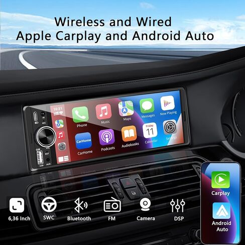 راديو سيارة واحدة دي دين ، ستيريو سيارة تعمل باللمس لسيارات Apple اللاسلكية والسلكية ، و Android Auto ، وراديو Para Carro مع وحدة التحكم في الرابط in Kuwait