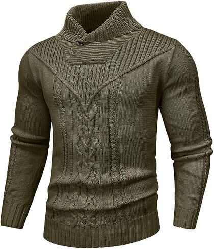 SAVKOOV Men's Shawl Collar Pullover Sweater Casual Button Cable Knit Sweaters in Saudi Arabia
