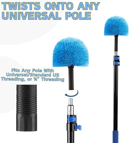 9pcs Screw on Webster Cobweb Duster Head for Pole | Spider Web Remover Brush | Cobweb Duster Head Attachment | Fits Standard 3/4 inch Threaded Poles (Blue) in Saudi Arabia