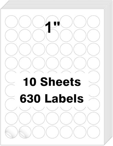 1" Round Sticker Labels for Laser/Ink Jet Printers, White Printable Labels Sheets, Circle Sticker Labels, 10 Sheet （HB-C063） in Saudi Arabia
