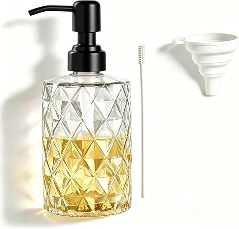Easy-Tang 12 Oz Soap Dispenser for Kitchen,Bathroom - Refillable Wash Hand Liquid Clear Glass Bottle with Stainless Steel Pump,Ideal for Containers,Dish Detergent,Essential Oil,Shampoo Lotion (Amber) in Saudi Arabia