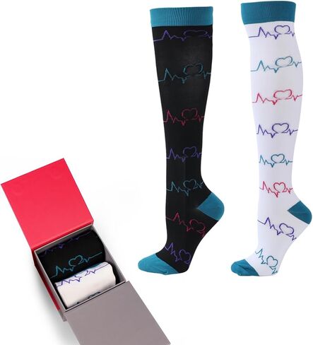 Hawkwell 2 Pairs Compression Socks for Women Circulation 15-25 mmHg Support for Nurse Sports Running Cycling in Saudi Arabia