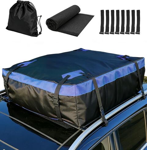 Car Rooftop Cargo, Cyfie 15 Cubic Feet Waterproof Soft Roof Bag Top Luggage Carrier Bag Storage for All Car Vehicle, Includes 8 Reinforced Straps, 6 Door Hooks, Anti-Slip Mat in Saudi Arabia