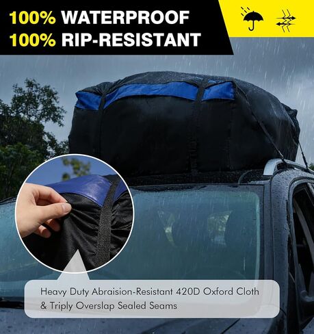 Car Rooftop Cargo, Cyfie 15 Cubic Feet Waterproof Soft Roof Bag Top Luggage Carrier Bag Storage for All Car Vehicle, Includes 8 Reinforced Straps, 6 Door Hooks, Anti-Slip Mat in Saudi Arabia