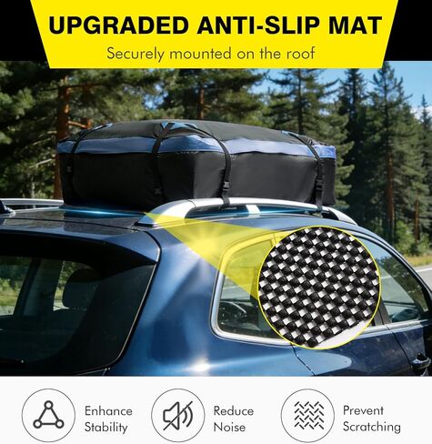 Car Rooftop Cargo, Cyfie 15 Cubic Feet Waterproof Soft Roof Bag Top Luggage Carrier Bag Storage for All Car Vehicle, Includes 8 Reinforced Straps, 6 Door Hooks, Anti-Slip Mat in Saudi Arabia