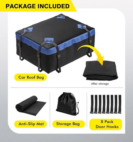Car Rooftop Cargo, Cyfie 15 Cubic Feet Waterproof Soft Roof Bag Top Luggage Carrier Bag Storage for All Car Vehicle, Includes 8 Reinforced Straps, 6 Door Hooks, Anti-Slip Mat in Saudi Arabia
