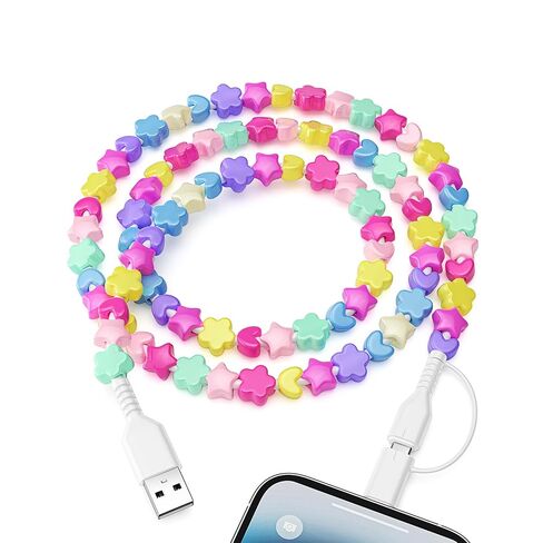 for iPhone Charging Cable Girls 3.3FT [MFi Certified] Fast Charger Cord Cute Pearl Beaded Phone Charger Cord USB Charging Cable for iPhone 14 13 12 11 Pro Max 8 7 6 Plus for iPad Pro/Air in Kuwait