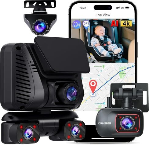 4K Dash Cam مع 5 كاميرات-4 قناة + 1 كاميرا للسيارة للأطفال ، أمامية وخلفية ، عرض 360 درجة ، رؤية ليلية الأشعة تحت الحمراء ، مرشح بطاقة 128 جيجابايت ومرشح CPL ، ونظام تحديد المواقع العالمي (Wi-Fi) 5 جيجا هرتز ، والتحكم الصوتي ، و G-setor ، وضعية 24h وقوف ا in Saudi Arabia