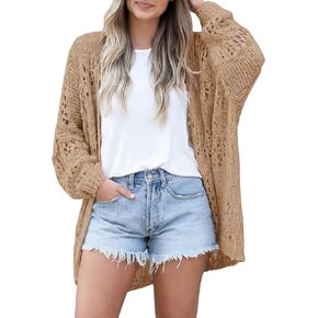 GRECERELLE Womens 2024 Summer Crochet Cardigan Sweater Long Sleeve Boho Oversized Open Front Outwear (Coral Pink, X-Large) in Kuwait