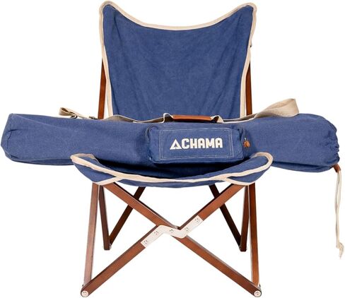 CHAMA Vaquero Chair & Travel Bag - Slate and Bone- Beautiful Outdoor Wood and Canvas Portable Folding Chair Ideal for Camping, Patios, Lawns, or Indoor Use - Supports 300 lbs in Saudi Arabia