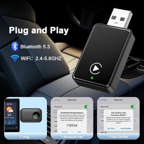 محول CarPlay اللاسلكي لـ iPhone ، ترقية الحجم المصغر تحويل Wired إلى محول Apple Carplay اللاسلكي ، وتصميم USB للسيارات مع كابلات امتداد USB-A & Type-C ، والتحكم المستقر ، والتوصيل والتشغيل in Kuwait