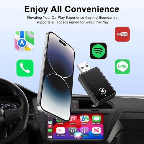 محول CarPlay اللاسلكي لـ iPhone ، ترقية الحجم المصغر تحويل Wired إلى محول Apple Carplay اللاسلكي ، وتصميم USB للسيارات مع كابلات امتداد USB-A & Type-C ، والتحكم المستقر ، والتوصيل والتشغيل in Kuwait