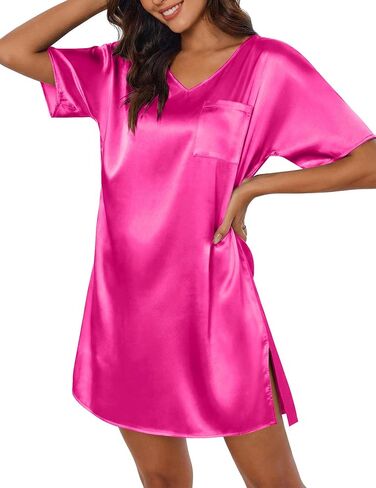 Ekouaer Women's Boyfriend Style Satin Sleepshirt in Kuwait