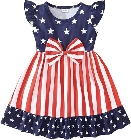 zarmfly Girls 4th of July Dress Toddler Girl American Flag Dresses Flutter Sleeve Patriotic Clothes Independence Day Outfits in Saudi Arabia