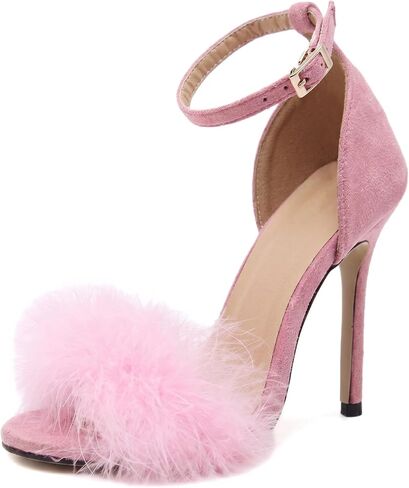 YIBLBOX Women's Open Toe Sandal Fluffy Feather Lace Up Strappy High Heel Shoes in Saudi Arabia
