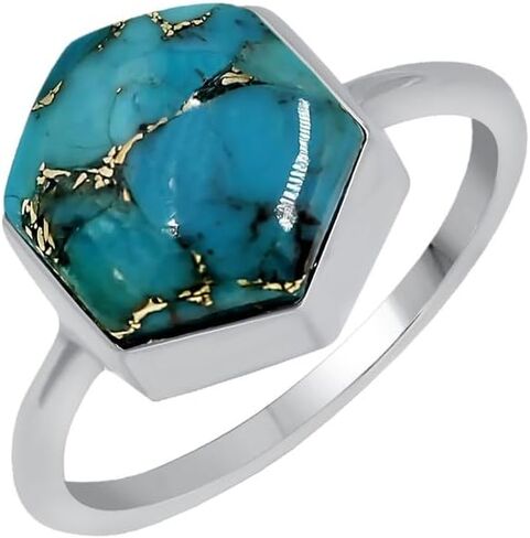 TISHAVI Natural Gemstone Rings For Women Sterling Silver, Solitaire Rings For Women Sterling Silver, 10mm Hexagon Stone Sterling Silver Rings For Women in Saudi Arabia
