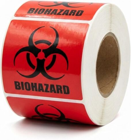 2" x 2" Biohazard Stickers Sign, Roll of 250 Biohazard Warning Labels, Coated Paper, Universal Biohazard Symbol, Self-Adhesive Biohazard Warning Signs for Labs, Hospitals, and Industrial Use in Saudi Arabia