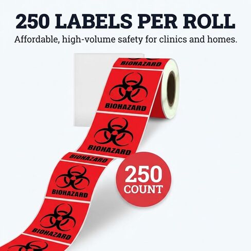 2" x 2" Biohazard Stickers Sign, Roll of 250 Biohazard Warning Labels, Coated Paper, Universal Biohazard Symbol, Self-Adhesive Biohazard Warning Signs for Labs, Hospitals, and Industrial Use in Saudi Arabia