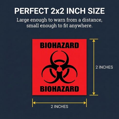 2" x 2" Biohazard Stickers Sign, Roll of 250 Biohazard Warning Labels, Coated Paper, Universal Biohazard Symbol, Self-Adhesive Biohazard Warning Signs for Labs, Hospitals, and Industrial Use in Saudi Arabia