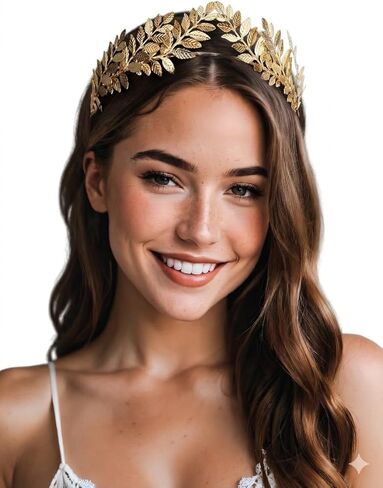 SWEETV Goddess Crown Bridal Headband Leaf Tiara Wedding Headpiece Gold Costume Accessories Greek Bridesmaid Prom Festival Hair Accessories Queen Crown Wedding Hair Piece for Women and Girls in Saudi Arabia