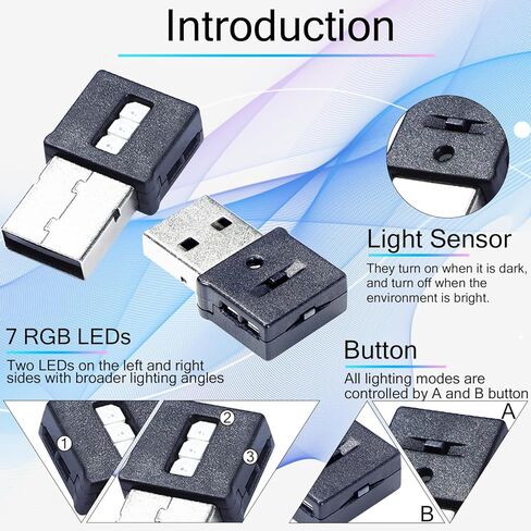 Lcyam USB Type C LED Ambient Light 8 Color RGB Car Atmosphere Night Lamp Automotive Interior Replacement Lighting Parts (2 Item Package) in Saudi Arabia