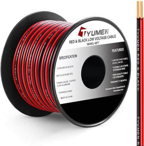 TYUMEN 100FT 18 قياس 2pin 2 لون أحمر أسود كابل هوكوب سلك كهرباء LED شرائط تمديد سلك 12 فولت/24 فولت تيار مستمر، سلك تمديد مرن 18AWG لمصباح LED شريط إضاءة in Kuwait