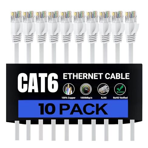 HUGIN Cat 6 Ethernet Cable 1.5ft 10 Pack, Flat High Speed 1000Mbp/s Network Cables with Durable RJ45 Gold-Plated Connectors, Outdoor&Indoor, for Router, Modem, PS4/5 (1.5 feet 10pack) in Saudi Arabia