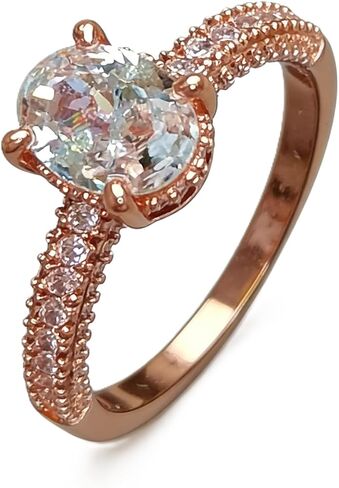 XIALV Rose Gold Plated Cubic Zirconia 2 Carats Oval Cut Ring Simulated Diamond CZ Wedding Engagement Ring for Women (US size 7) in Saudi Arabia