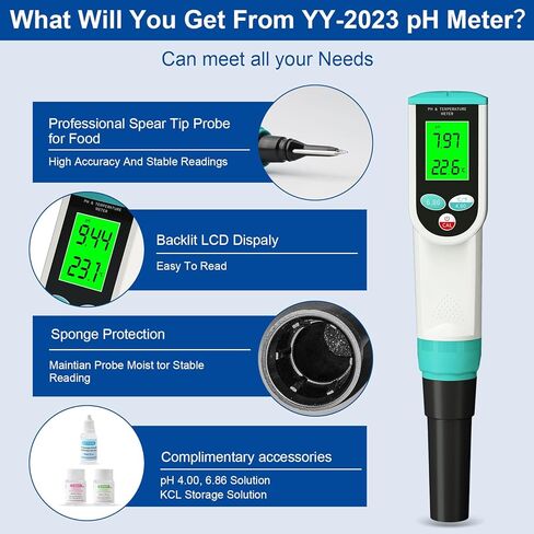 Yewhick Bluetooth Food pH Meter, Digital pH Meter for Food High Accuracy Waterproof Food pH Tester with ATC for Sourdough and Bread Canning, Meat, Cheese, Solid Samples, and Water in Saudi Arabia