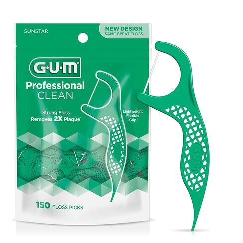 GUM - 889DD Professional Clean Flossers Extra Strong Flosser Pick, Fresh Mint, 150 Count (Pack of 4) in Kuwait