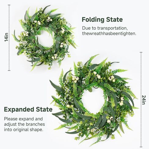 26inch Fern Wreath for Front Door, 26'' Farmhouse Mixed Green Wreath for Door Wall Window Decoration, Handmade Spring Summer Large Wreath in Saudi Arabia