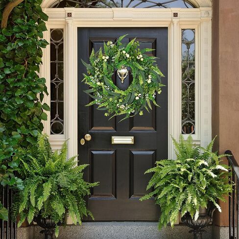 26inch Fern Wreath for Front Door, 26'' Farmhouse Mixed Green Wreath for Door Wall Window Decoration, Handmade Spring Summer Large Wreath in Saudi Arabia