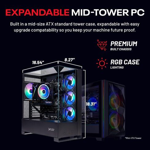 Skytech Shadow Gaming PC Desktop, Ryzen 5 9600X 3.9 Ghz (5.4GHz Turbo), AMD RX 9060 XT 8GB, 1TB Gen4 NVMe SSD, 16GB DDR5 RAM 6000, 650W Gold PSU, Wi-Fi, Win 11 in Saudi Arabia