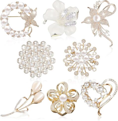 Ecally 4 Pcs Opal Calla Lily Brooch Pin Lapel Love Heart Brooch Simulated Crystal Pearl Rhinestone Flower Brooches for Women Bridal Corsage Wedding Party Bouquet Dress Coats Jackets Sweaters Clothes in Kuwait